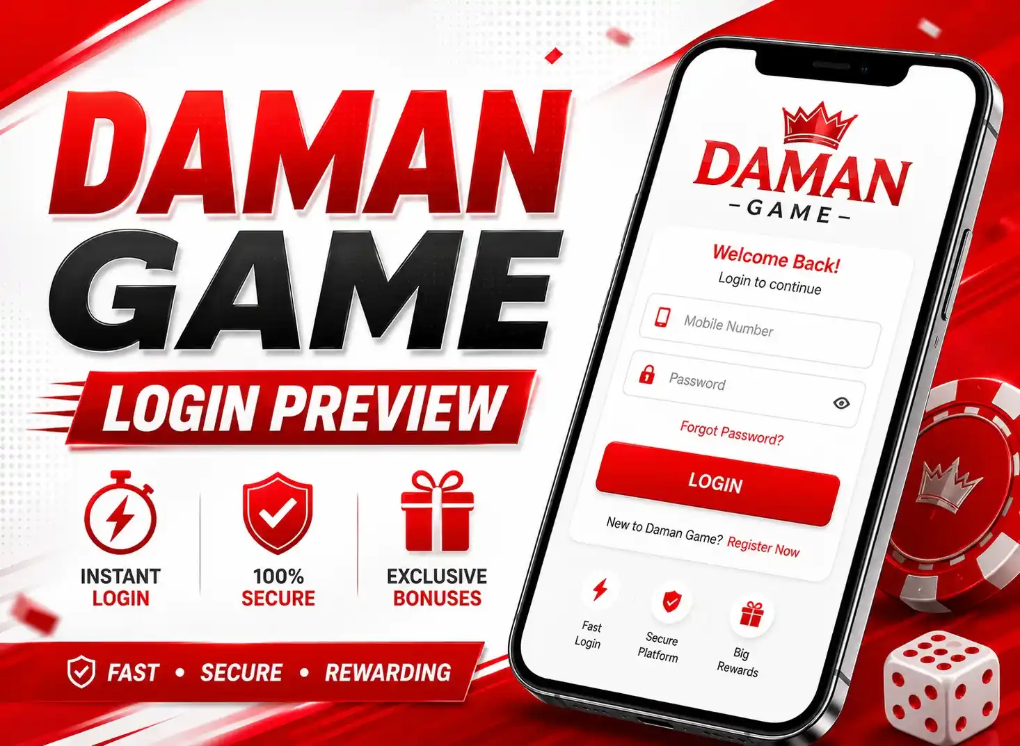 Daman Game login and registration screen preview